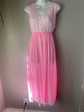 Sheer Pink Lace-Top Nightgown
